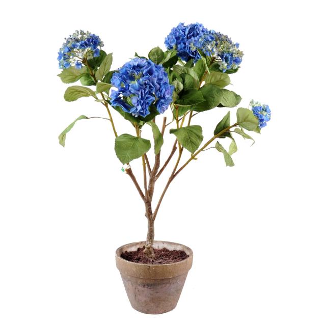 Hortensia Artificiel Bleu 105 cm de Haut 75 cm Large Pot Terre Cuite