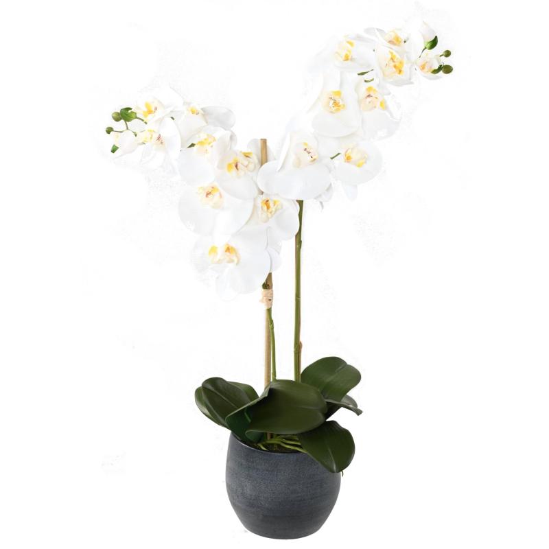 Bouquet Phalaenopsis Artificiel *2 en Pot Graphite