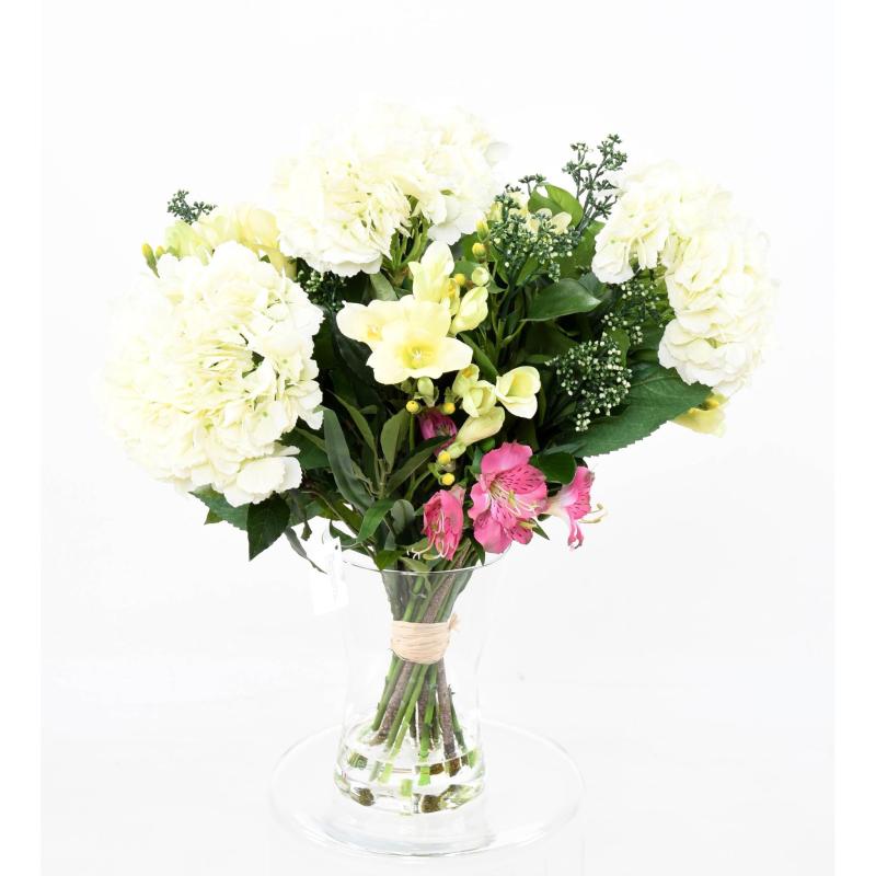 BOUQUET Artificiel HORTENSIA ET LIERRE BAIE BLANC