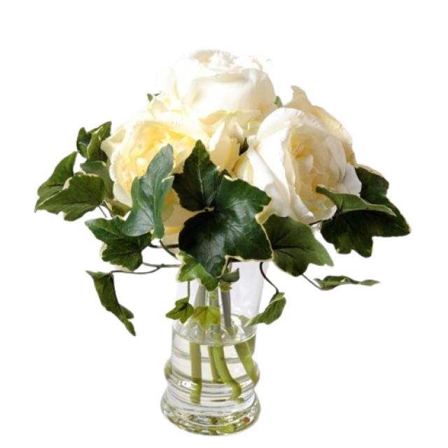 Bouquet de Roses Blanches Dans UN Vase en Verre 31 cm de Hauteur
