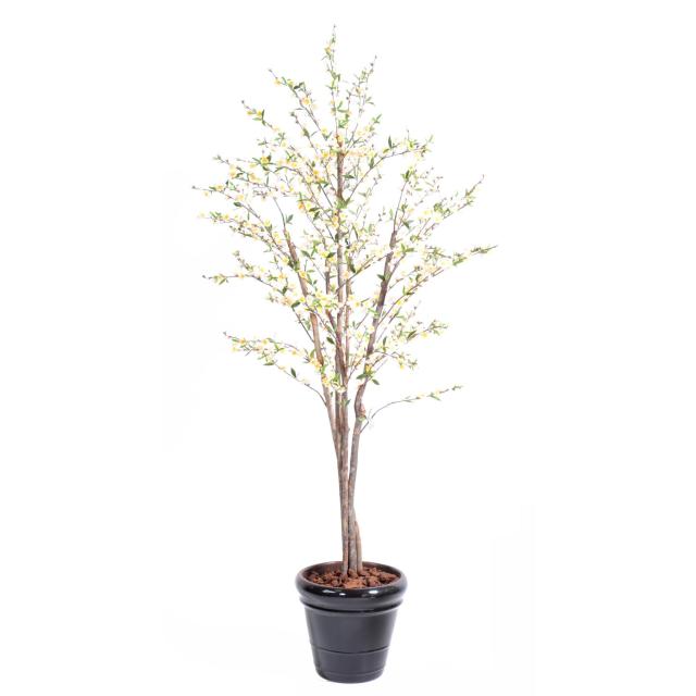 Cerisier Artificiel Fleurs Blanches 210 cm de Haut 4 Troncs en Bois